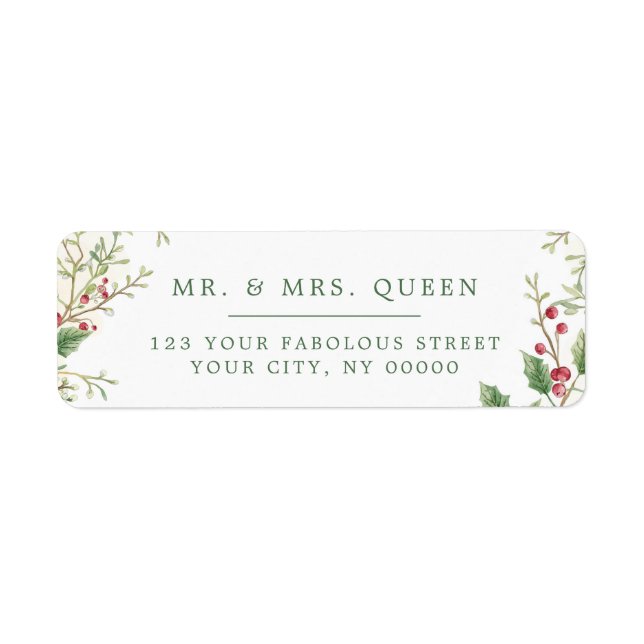 Christmas Return Address holly berries Returadress Etikett (Framsidan)