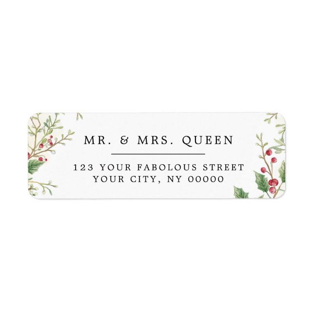 Christmas Return Address holly berries Returadress Etikett (Framsidan)