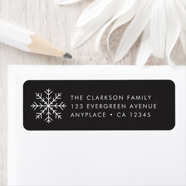 Christmas Return Address Label | Black Snowflake Returadress Etikett (Insitu)