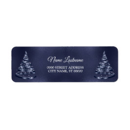 Christmas Return Address Shiny Blue Ribbon Tree Returadress Etikett