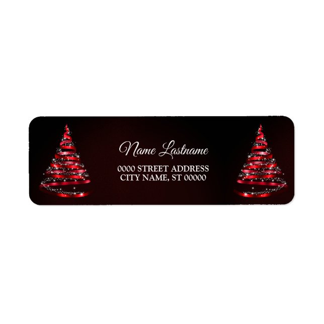 Christmas Return Address Shiny Red Ribbon Tree Returadress Etikett (Framsidan)