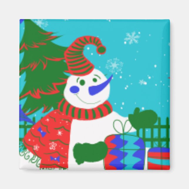 CHRISTMAS ROLIGT MAGNETS - SNÖGUBBE ARTWORK - GIFT MAGNET (Framsidan)