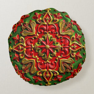 CHRISTMAS ~ Round cushion ~ red grönt guld Rund Kudde