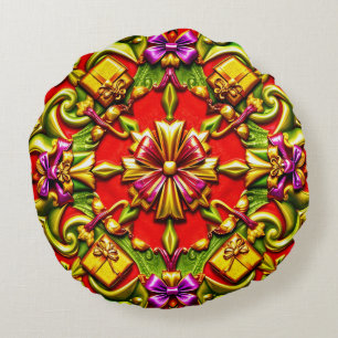 CHRISTMAS ~ Round cushion ~ red grönt guld Rund Kudde
