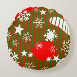 Christmas Round Pillow – Red & Green Design Rund Kudde