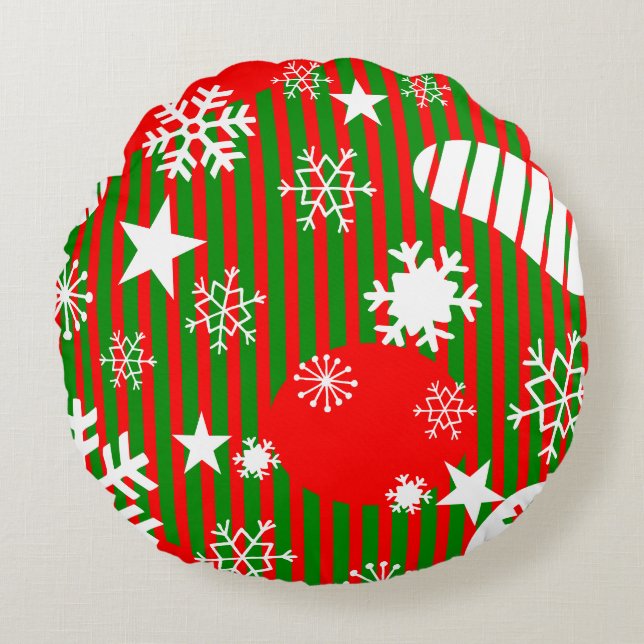 Christmas Round Pillow – Red & Green Design Rund Kudde (Framsidan)