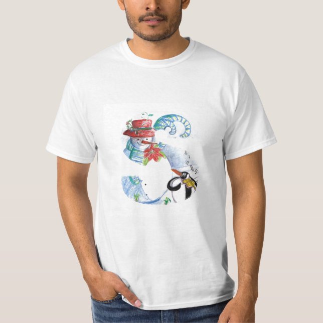 CHRISTMAS S BREV ,PENGUINS SERENADE MONOGRAM T-SHIRT (Framsida)