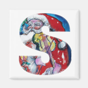 CHRISTMAS S BREV / SANTA MED VIOLIN MONOGRAM MAGNET