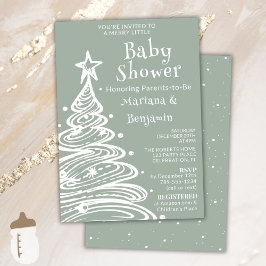 Christmas Sage Green Neutral Couples Baby Shower Inbjudningar