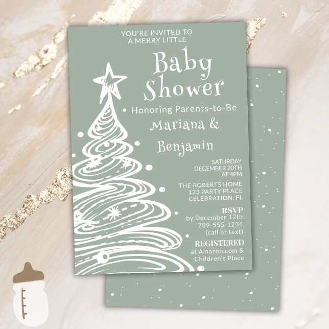 Christmas Sage Green Neutral Couples Baby Shower Inbjudningar (Skapare uppladdad)