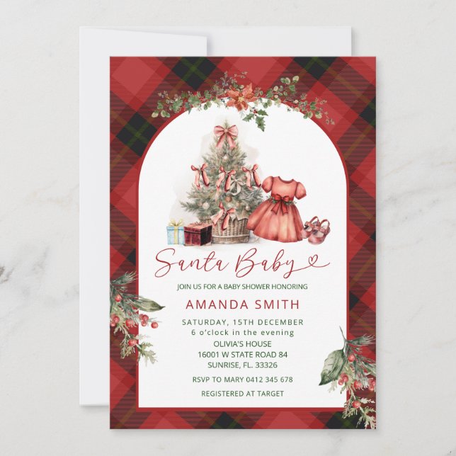 Christmas Santa Baby Girl Baby Shower Invitation Inbjudningar (Framsida)