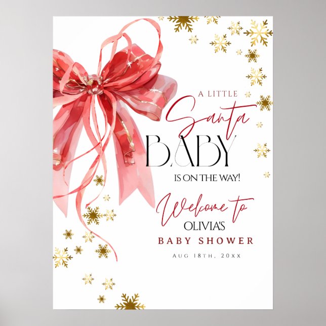 Christmas Santa Baby Red and Gold Welcome Sign Poster (Framsidan)