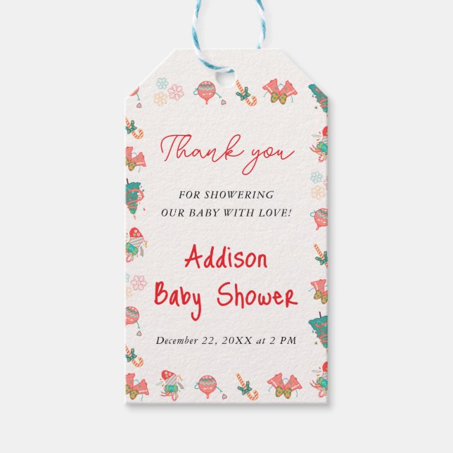 Christmas Santa Baby Shower Thank You Presentetikett (Framsidan)