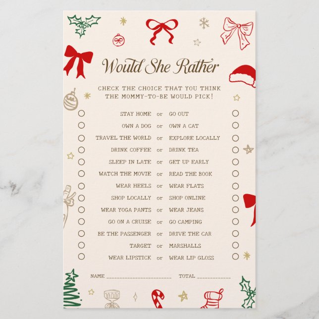 Christmas Santa Baby Shower Would She Rather Game (Framsida)