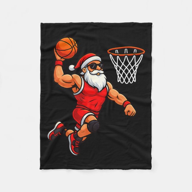 Christmas Santa Basketball Player Dunking Basketba Fleecefilt (Framsidan)