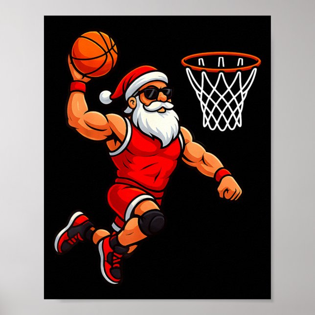 Christmas Santa Basketball Player Dunking Basketba Poster (Framsidan)