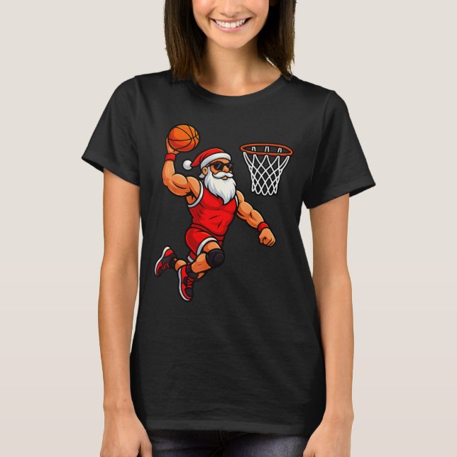 Christmas Santa Basketball Player Dunking Basketba T Shirt (Framsida)
