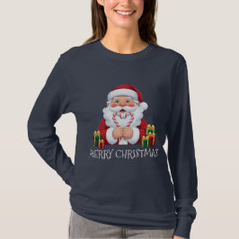 Christmas Santa Candy Cane Heart T Shirt