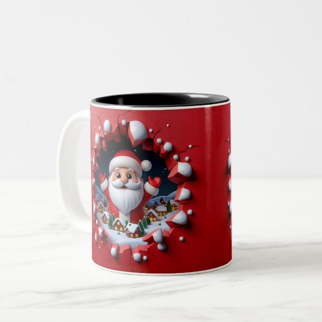Christmas Santa Claus 3D Mugs| Merry Christmas Mug Två-Tonad Mugg (Framsida vänster)