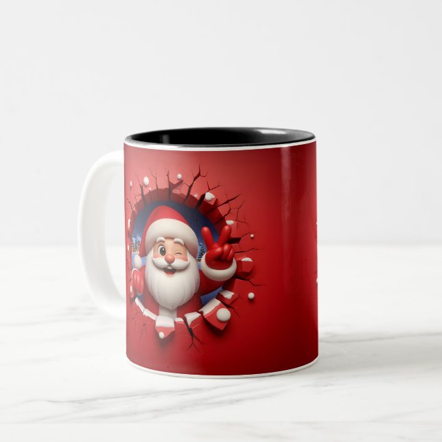 Christmas Santa Claus 3D Mugs| Merry Christmas Mug Två-Tonad Mugg (Framsida vänster)
