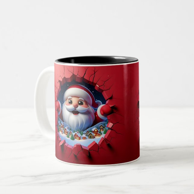 Christmas Santa Claus 3D Mugs| Merry Christmas Mug Två-Tonad Mugg (Framsida vänster)