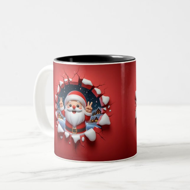 Christmas Santa Claus 3D Mugs| Merry Christmas Mug Två-Tonad Mugg (Framsida vänster)