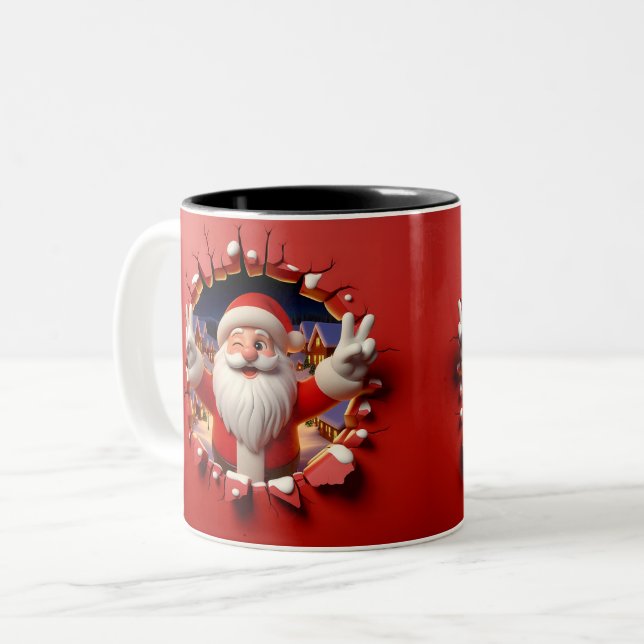 Christmas Santa Claus 3D Mugs| Merry Christmas Mug Två-Tonad Mugg (Framsida vänster)