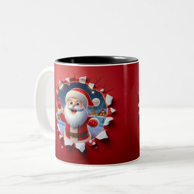 Christmas Santa Claus 3D Mugs| Merry Christmas Mug Två-Tonad Mugg (Framsida vänster)
