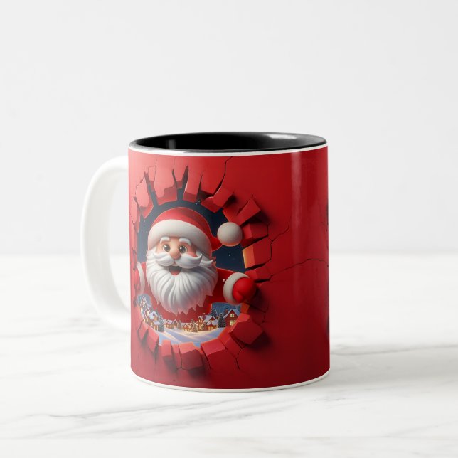 Christmas Santa Claus 3D Mugs| Merry Christmas Mug Två-Tonad Mugg (Framsida vänster)