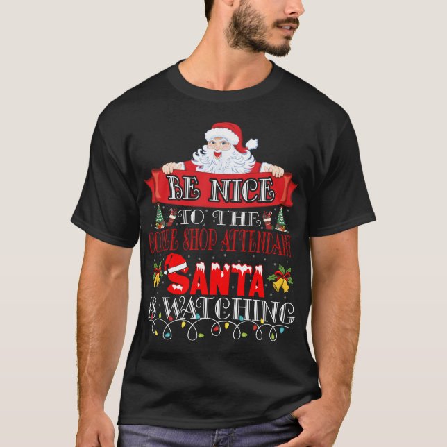 Christmas Santa Claus Coffee Shop Attendant Gift  T Shirt (Framsida)