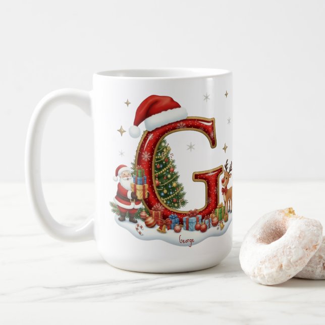 Christmas Santa Claus Elf Penguin Alphabet G Kaffemugg (Med munk)