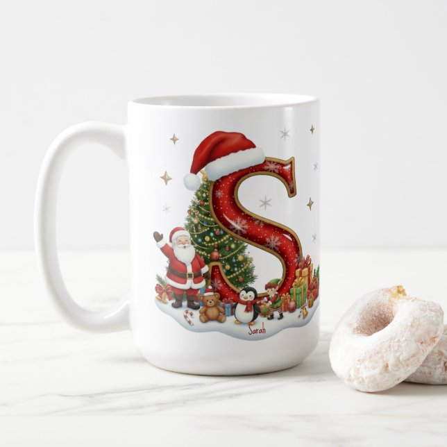 Christmas Santa Claus Elf Penguin Alphabet S Kaffemugg (Med munk)