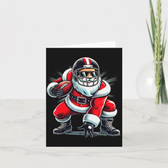 Christmas Santa Claus Football Lineman Quarterback Kort (Framsida)