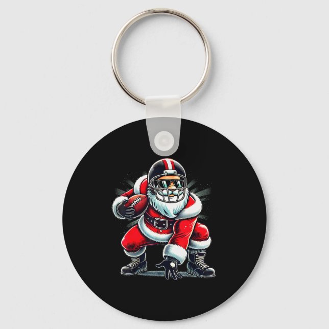 Christmas Santa Claus Football Lineman Quarterback Nyckelring (Framsida)