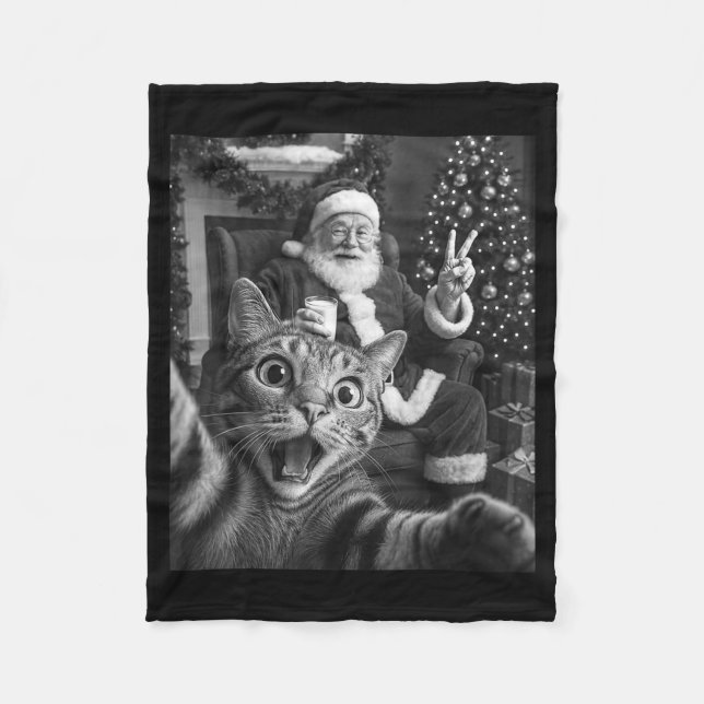 Christmas Santa Claus Merry X-mas Funny Cat Selfie Fleecefilt (Framsidan)