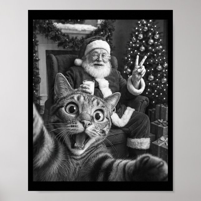 Christmas Santa Claus Merry X-mas Funny Cat Selfie Poster (Framsidan)