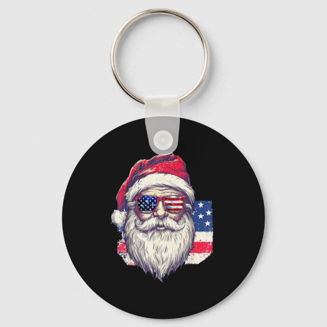 Christmas Santa Claus Patriotic Usa Sungles In Jul Nyckelring (Framsida)