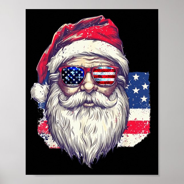 Christmas Santa Claus Patriotic Usa Sungles In Jul Poster (Framsidan)