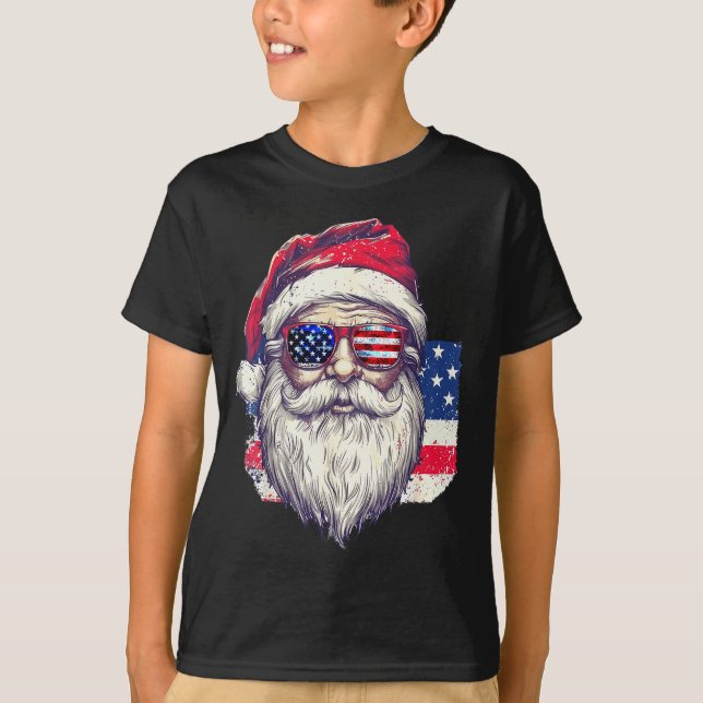 Christmas Santa Claus Patriotic Usa Sungles In Jul T Shirt (Framsida)