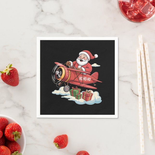 Christmas Santa Claus Pilot Flying Airplane Gift Pappersservett (Insitu)