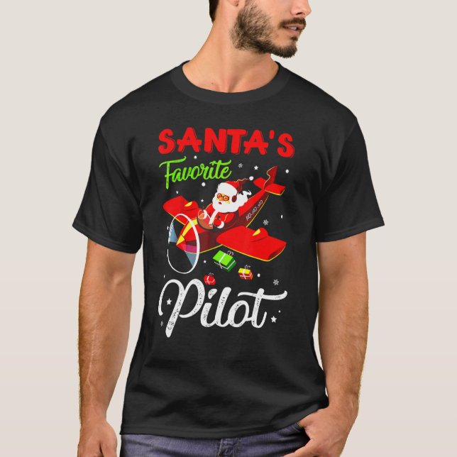 Christmas Santa Claus Pilot Flying Airplane T Shirt (Framsida)