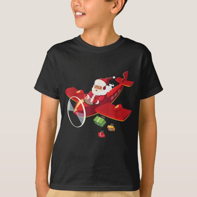 Christmas Santa Claus Pilot Flying Airplane T Shirt (Framsida)