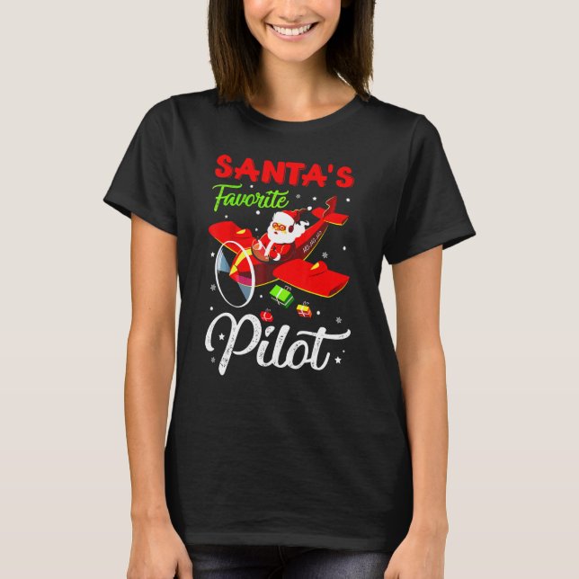 Christmas Santa Claus Pilot Flying Airplane T Shirt (Framsida)