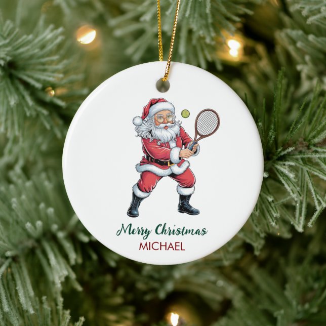 Christmas Santa claus playing tennis Personalized Julgransprydnad Keramik (Träd)