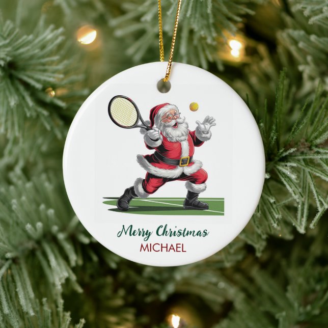 Christmas Santa claus playing tennis Personalized Julgransprydnad Keramik (Träd)