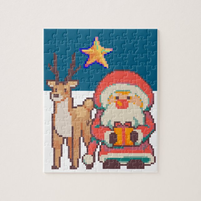 Christmas, Santa Claus, Reindeer, Pixel Art Pussel (Vertikal)