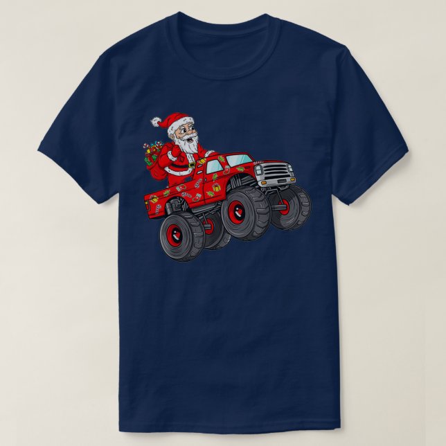 Christmas Santa Claus Riding Monster Truck Boys Ki T Shirt (Design framsida)