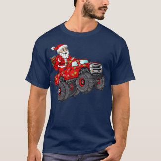 Christmas Santa Claus Riding Monster Truck Boys Ki T Shirt