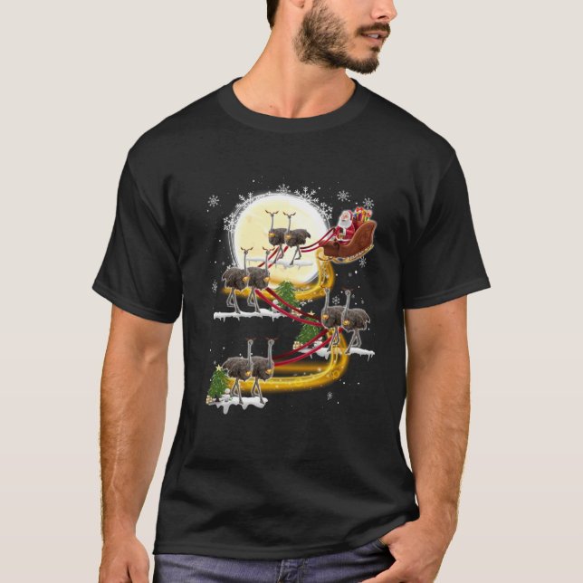 Christmas Santa Claus Riding Ostrich Ostrich Xmas  T Shirt (Framsida)