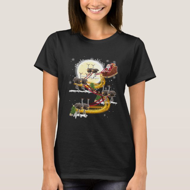 Christmas Santa Claus Riding Ostrich Ostrich Xmas  T Shirt (Framsida)